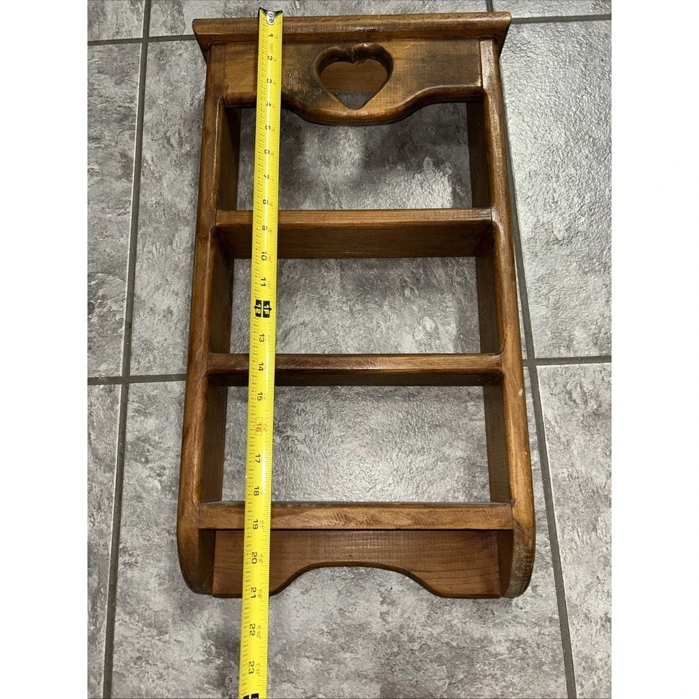 Vintage Wooden Three Tiered Wall Shelf‎ Heart Cutout Handmade Country Decor